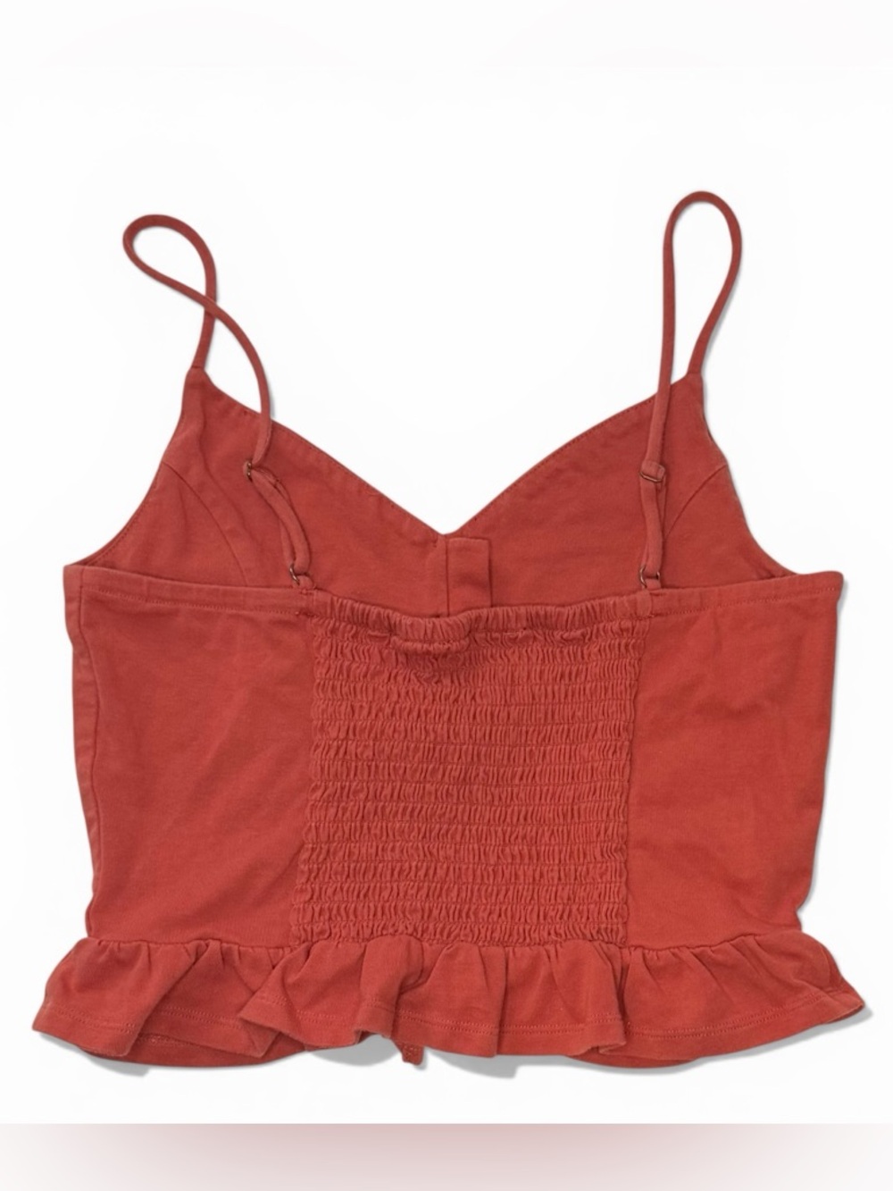 Orange Rust Ruffle Hem Button-Front Cami Top - Picture 3 of 4